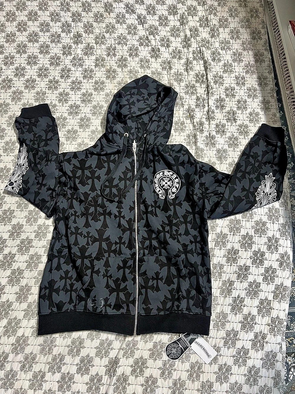Chrome Hearts All Over Cemetery Monogram Zip-Up Hoodie Black & Gray